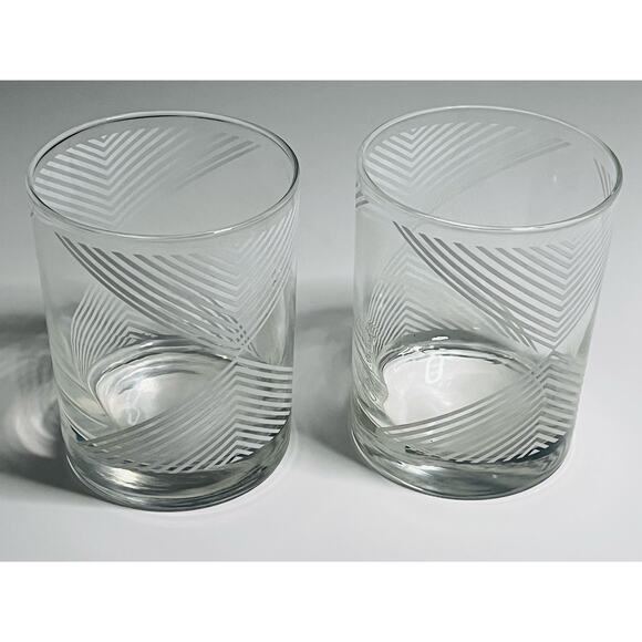 Vintage MCM Georges Briard Rocks Lowball Glass Geometric Pattern Set 2 - Picture 5 of 8
